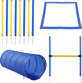 PawHut Agility Tréningový Set Slalomové Prekážky Tunel Športová Zóna pre Psov PE+Polyester Modrá+Žltá | Aosom