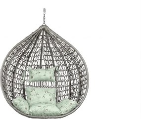 Sivé závesné kreslo KOKON bez stojanu, svetlozelený vankúš so vzorom