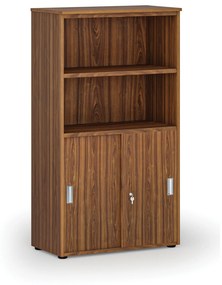 Kombinovaná kancelárska skriňa PRIMO WOOD, zasúvacie dvere na 2 poschodia, 1434 x 800 x 420 mm, orech