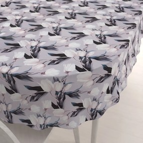 Biante Dekoračný oválny obrus PML-034 Biele tulipány na sivom 120x140 cm