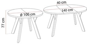 OKRÚHLY ROZKLADACÍ JEDÁLENSKÝ STÔL EWALD BIELY MATNÝ + ČIERNE NOHY 100/140 cm