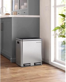 Kôš na selektívny odpad 30 L, kuchynský odpadkový kôš 2 x 15 litrov, strieborný