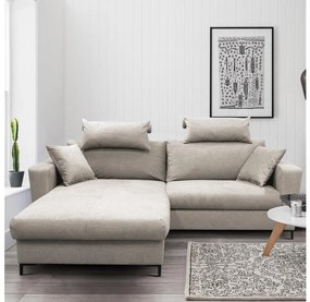 Rozkladacia rohová sedacia súprava HORTA, ľavá, sivá, s úložným priestorom v tvare L