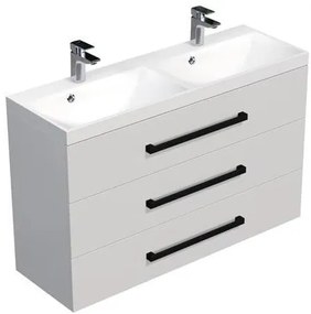 Kúpeľňová skrinka s čiernou úchytkou a umývadlom SAT Cube Way 120x76,5x40 cm biela lesk lesk/mat CUBE2C1203BL, 1 ks