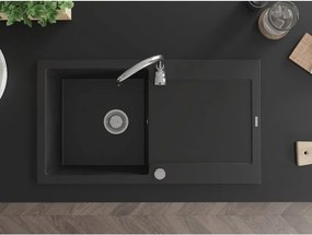 Mexen Leo granitový drez s odkvapkávačom, 1-komorový, 900 x 500 mm, čierny, chrómový sifón - 6501901010-77