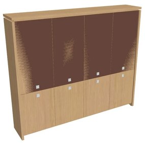 Vysoká skriňa Verno 248 x 46 x 210 cm, kombinované dvere, dub svetlý / hnedá
