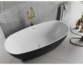 Mexen Luvo Slim, voľne stojaca vaňa 170 × 75 cm, biela-čierna, zlatý matný prepad, 52801707575-55