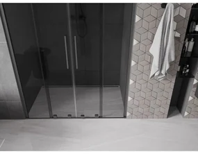 Mexen Velar Duo, posuvné sprchové dvere do otvoru 150 cm, 8mm šedé sklo, brúsený grafit, 871-150-000-42-95