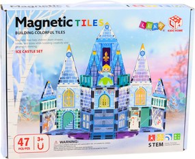 LEAN Toys Magnetické stavebné kocky – Zámok ľadovej princeznej, modré, 47 dielov