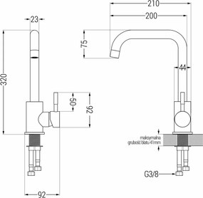 Mexen Modena, vysoká drezová batéria h-275, chrómová, 671900-00