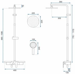 REA - Santos sprchový set s batériou 150mm,  čierna, REA-P8803