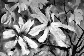 Obraz rozkvitnutý akvarelový strom v čiernobielom prevedení Varianta: 120x80
