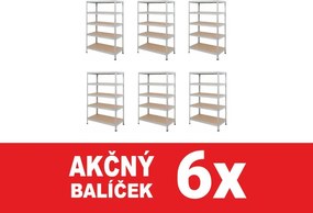 Akcia 6x Regál 183x60x40 cm pozinkovaný 5-policový, nosnosť 1000 kg, RIVET - 6ks