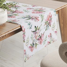 Biante Teflónový behúň na stôl TF-134 Akvarelové kvety rododendrónu na bielom 20x180 cm