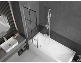 Mexen Next, vaňová zástena 1-krídlová 50 x 150 cm, fixné krídlo, 6 mm číre sklo s čiernym vzorom, biely profil, 895-050-000-00-77-20