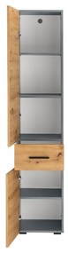 Vysoká úzka kúpeľňová skrinka v dekore duba v prírodnej farbe 180x35 cm Malika – Støraa
