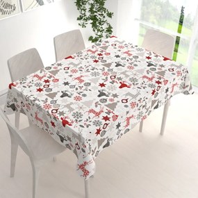 Biante Bavlnený obdĺžnikový obrus Sandra SA-541 Sivo-červené vianočné motívy na bielom 50x100 cm
