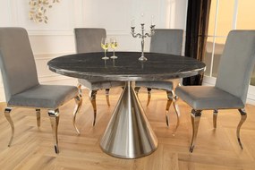 Jedálenský stôl ELEGANCIA 130 cm okrúhly rám chróm čierny mramorový vzhľad