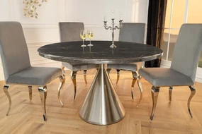 Jedálenský stôl ELEGANCIA 130 cm okrúhly rám chróm čierny mramorový vzhľad
