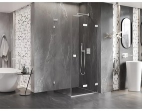 Mexen Lunar-F L, sklápací sprchový kút pravý 80 x 80 cm, 8mm číre sklo, biely profil, 836L-080-080-20-00-P