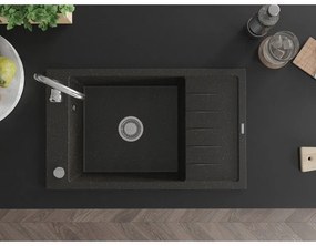 Mexen Elias, 1-komorový granitový drez s odkvapkávačom 795x480x200 mm a chrómová kuchynská batéria Telma, čierna - zlatá metalíza, 6511-75-670200-00