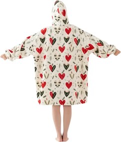 Baránková mikinová deka s rukávmi a kapucňou WINTER HEARTS, farebná