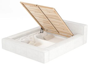 Krémová čalúnená dvojlôžková posteľ s úložným priestorom s roštom 180x200 cm Voliera – Maison de Rêve