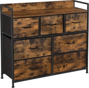 Komoda so 7 textilnými zásuvkami, 28,5 x 98 x 85 cm, rustikálna hnedá