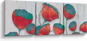 Obraz - Vlčie maky - petrolej (s hodinami) (90x30 cm)