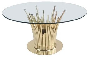 GATIEN EXKLUZÍVNY OKRUHLÝ JEDÁLENSKÝ STÔL ZLATÝ + SKLO 150 cm