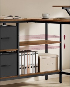 Písací rohový stôl s 2 priestrannými zásuvkami, so stojanom na monitor, rustikálny hnedý