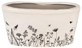 Béžový keramický obal na kvetináč s lúčnymi kvetmi Flora And Fauna - 27*13*14 cm