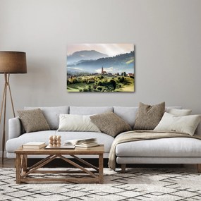 Obraz - dedinka v hmle (70x50 cm)