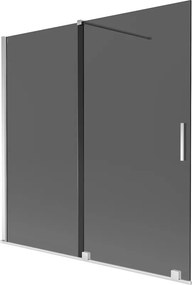 Mexen Velar, 2-krídlová posuvná vaňová zástena 160 x 150 cm, 8mm šedé sklo, chrómová, 896-160-000-41-01