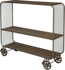Mosadzný antik kovový regál na kolieskach Galla - 114*35*99 cm
