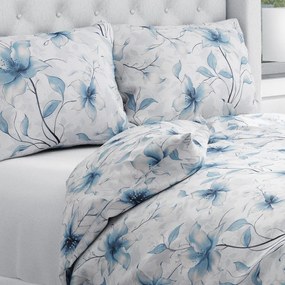 Biante Bavlnené posteľné obliečky Sandra SA-737 Modro-sivé kvety vanilky na bielom Jednolôžko 140x200 a 70x90 cm
