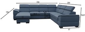 Rozkladacia sedacia súprava s univerzálnym rohom do U s úložným priestorom GRANADA modrá