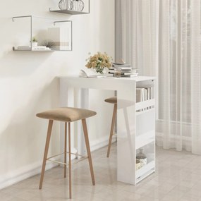 Barový stôl s regálom lesklý biely 102x50x103,5 cm drevotrieska
