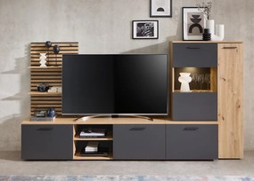 Obývacia  stena Heathrow, dub artisan/antracit, s osvetlením