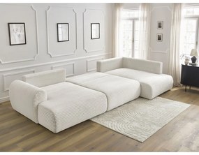 Krémovobiela menčestrová rozkladacia/s úložným priestorom rohová pohovka (pravý roh/do tvaru "U") Lucien – Bobochic Paris