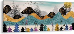 Grafický obraz s jeleňmi (120x50 cm)