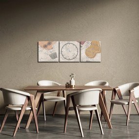 Obraz - Balóny nad mestom, teplé tóny (s hodinami) (90x30 cm)