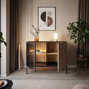 Komoda ADRIENNE čierna + dub wotan 104cm
