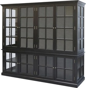 Čierna antik drevená skriňa / vitrína s policami Marseille - 220*55*195 cm