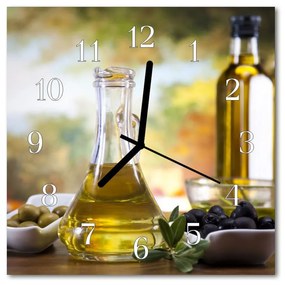 Sklenené hodiny štvorcové Olivový olej 30x30 cm