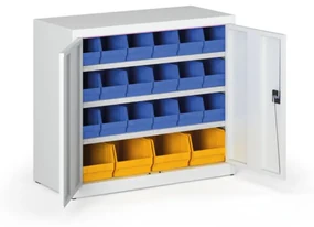 Skriňa s plastovými boxami BASIC - 800 x 400 x 920 mm, 18xB/4xC, sivá/sivé dvere