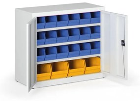 Skriňa s plastovými boxami BASIC - 800 x 400 x 920 mm, 18xB/4xC, sivá/sivé dvere