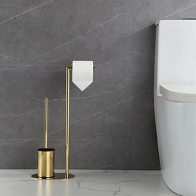Tutumi - Stojan na toaletný papier s WC kefou, 332871, zlatá lesklá, HOM-04859
