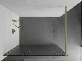 Mexen Kioto, sprchová zástena Walk-In 140 x 200 cm, 8mm sklo s rebrovým vzorom, zlatý matný profil, 800-140-101-55-09