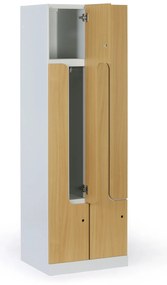 Kovová šatníková skrinka S1 Z, 4 oddiely, 1850 x 600 x 500 mm, demont, otočný zámok, laminované dvere, buk